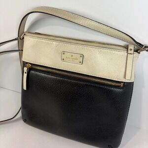 Kate Spade New York Crossbody Bag Black Cream Pebbled Leather Purse Handbag